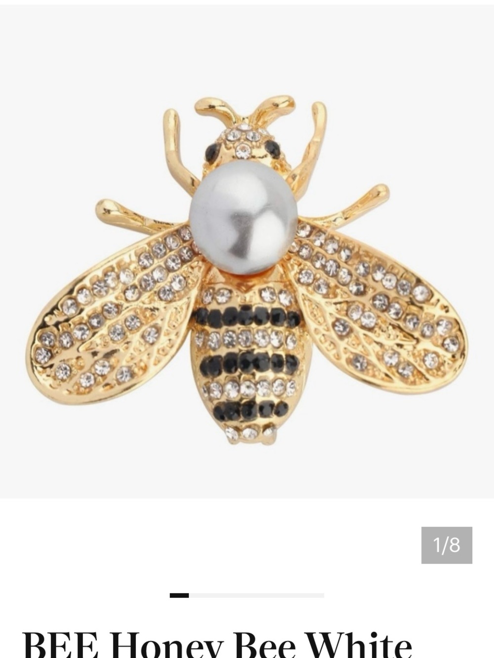 Gold Bee Brooch with White Pearl Accent